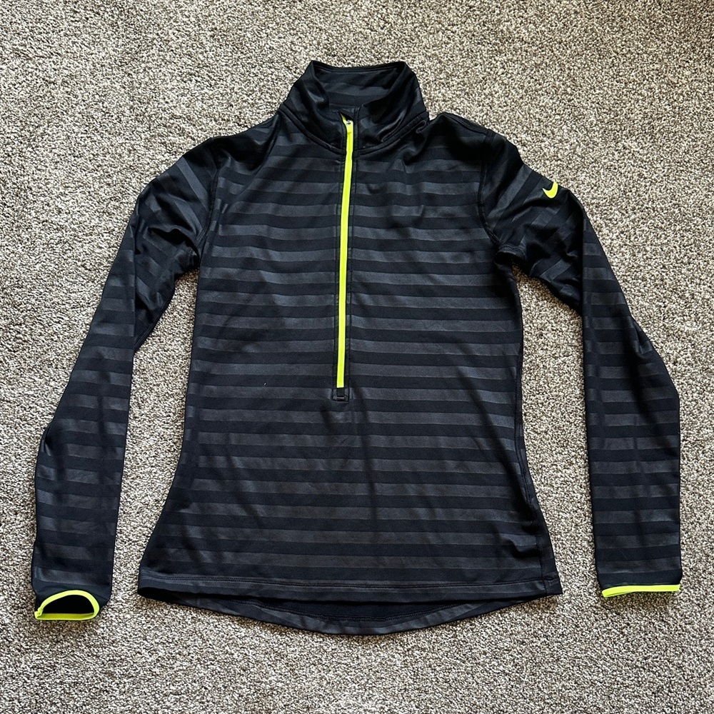 Nike Black Striped Half-Zip Top with Neon Yellow Trim